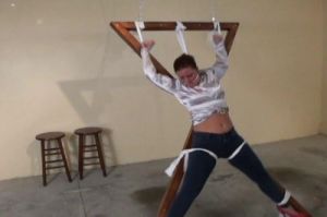 Tormented and Struggling on Cross in Tight Jeans [Bondage,BDSM,torture][Eng]