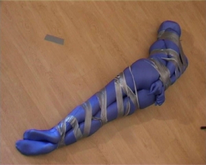 Rashir tape bound and gagged in a blue spandex zentai suit [2020,torture,Rope,BDSM][Eng]