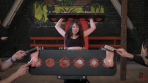 Bdsm Most Popular Kate Anima gets tickled in stocks with four hands [2020,RussianFetish,BDSM,Tickling,Foot Fetish][Eng]