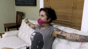 Amy vs. The  Experiment, Rigged to the couch, penis gag [2021,BDSM,Rope,BDSM,torture][Eng]