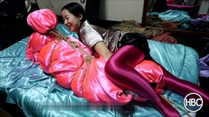 Many Layers of Sleep Sacks and Rope Hogtie; Satin, Enamal, and Nylon Part 2 [Asians BDSM][Eng]