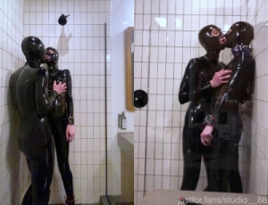 Rubbersex in a shower [2022,BDSM Latex,Rope,BDSM,Bondage][Eng]