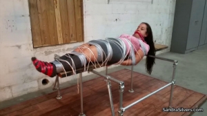 Satin Secretary in Socks, Duct Taped and Tied in Warehouse [BDSM,Rope,Bondage,BDSM][Eng]