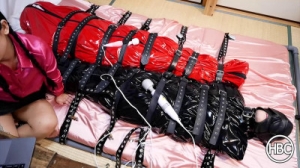 Double Sleep Sack Tied to the Bed And Vibed [2022,BDSM Latex,Latex,Rubber,Bdsm][Eng]