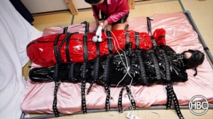 Double Sleep Sack Tied to the Bed And Vibed [2022,BDSM Latex,Rubber,Bdsm,Latex][Eng]