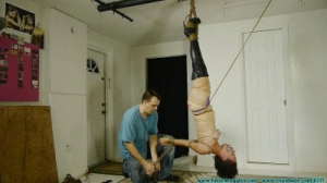 Hanging Upside Down Bound with Fishing Line [BDSM][Eng]