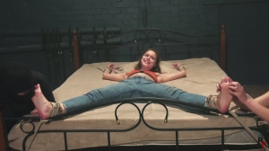 RFStudioProduction – Leya in X-Position on Bed – Foot Licking and Tickling, Plus Intense Underarm...