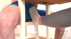 Mistress Redix - Sockjob and Ruined Orgasm Under Table