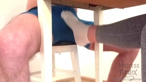 Mistress Redix - Sockjob and Ruined Orgasm Under Table