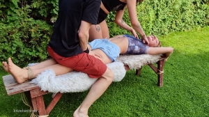 KitzelseiteTickleFun – Kovaluna & Lilith Tickling Kovaluna on a bench in the garden- ff, Tickling...