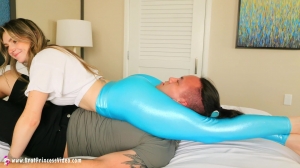 Brat Princess 2 - London Evans - Shiny Blue Leggings Leg Scissor-Femdom