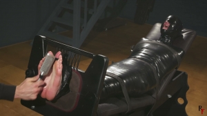 RFStudioProduction – Brittany in Tight PVC Mummification Part 3 – Foot Tickling in Stocks- mf, Ti...