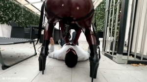 EVIL WOMAN - Strap-on fucking on slave on the tarrace-Strapon